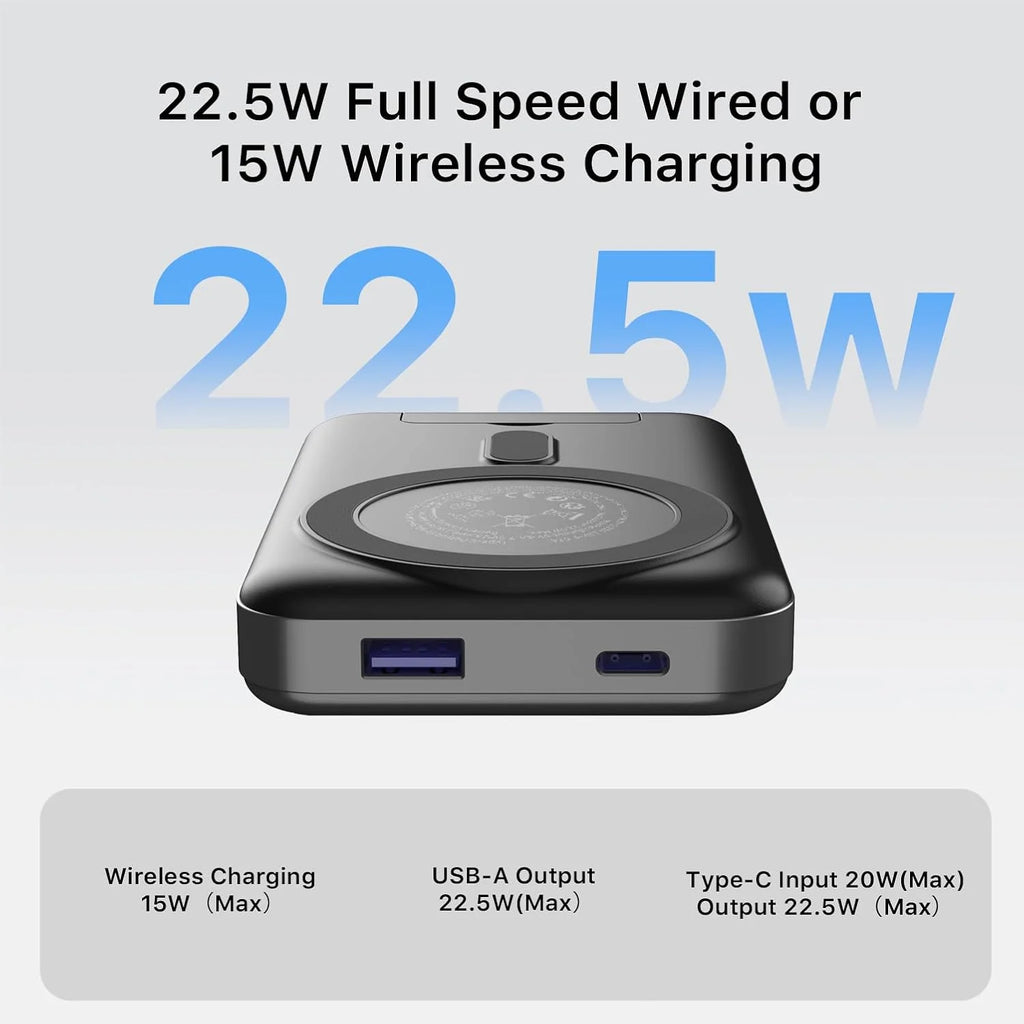 JUOVI 22.5W 10000mAh Magnetic Power Bank Portable Charger with Stand Wireless Battery Pack with LED Display USB-C In/Out Battery Bank for IPhone 18/17/16/15/14/13 Samsung S26/S25/S24/S23