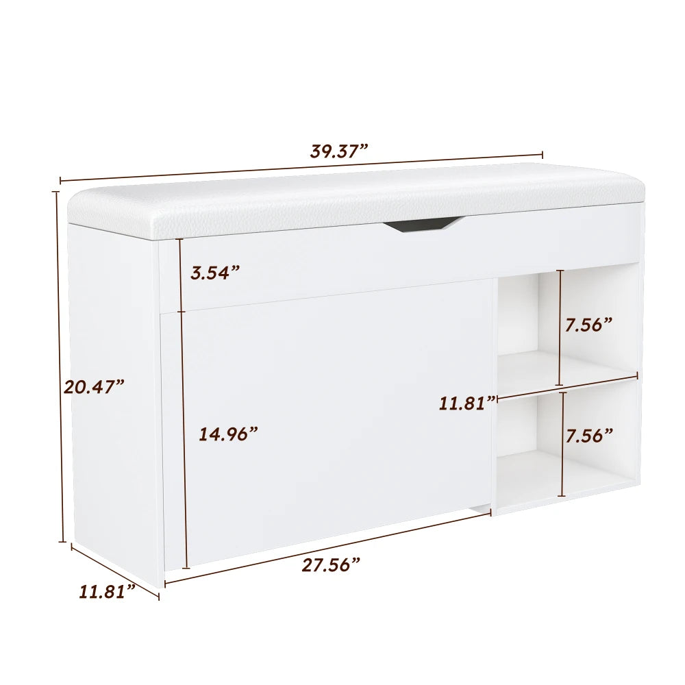 HOMEMAX Entryway Storage Bench Stool, Lift‑Top Compartment & Rotating Shoe Rack, Soft Cushion, Waterproof Scratch‑Resistant MDF, Max 400lbs Hall Bench for Home Hallway