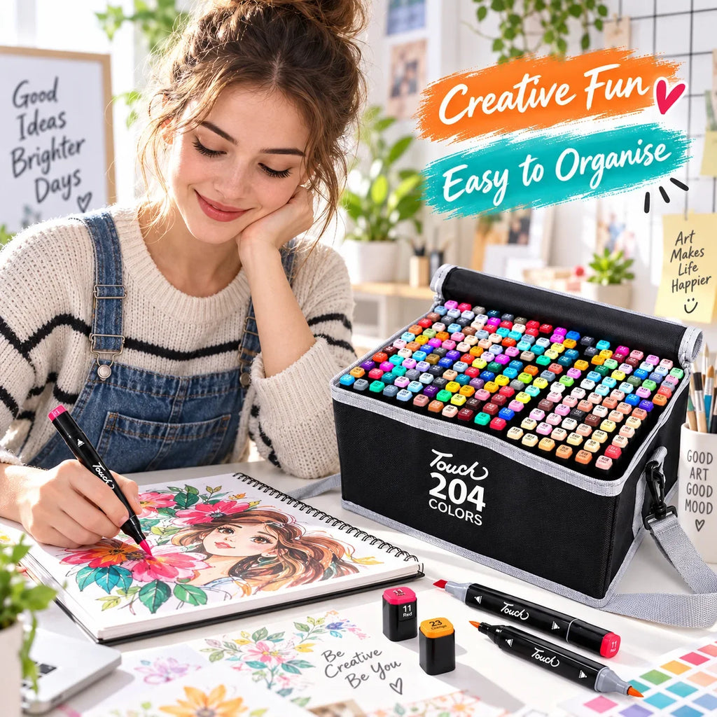 204 Colour Dual Tip Marker Set, Quick Dry Sketching Markers for Painting, Professional Art Markers for Drawing Illustration, Marker Pens for Artists