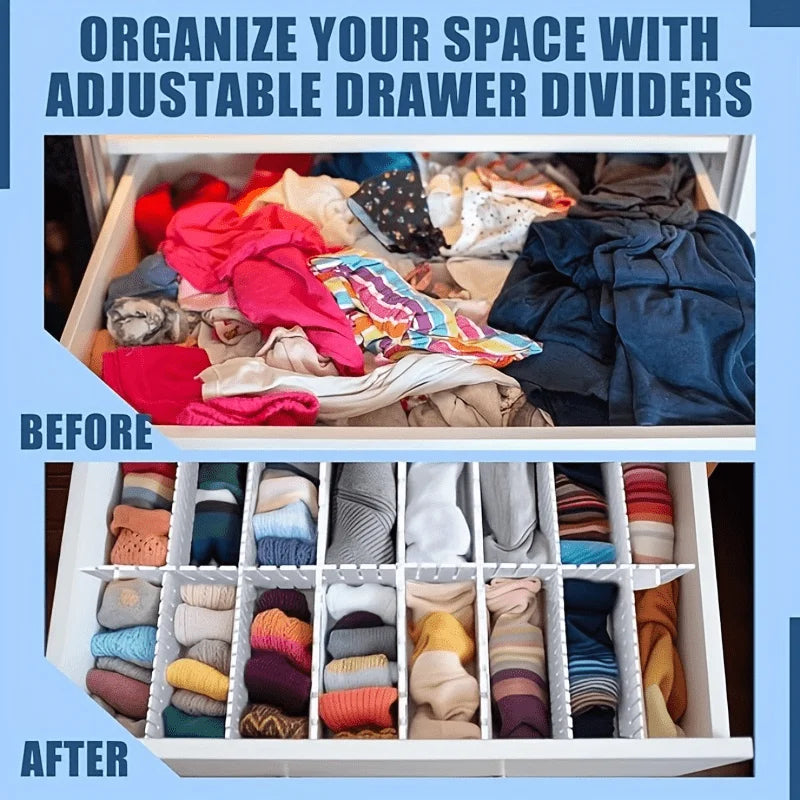12pcs Adjustable Drawer Partitions - White, Thick PP Plastic, DIY Free Cutting, With Fixed Buckles to Prevent Tipping, Suitable for Wardrobe/Kitchen/Office, Non Slip Storage.