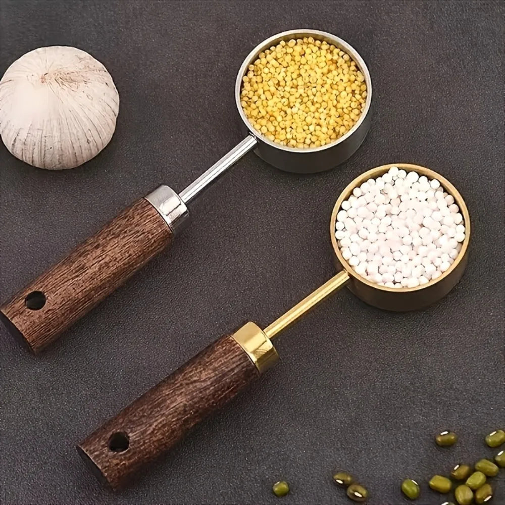 15ml Wooden Coffee Scoop Stainless Steel Long Handle Measuring Spoon for Coffee Tablespoon Kitchen Tool Cafe Decoration