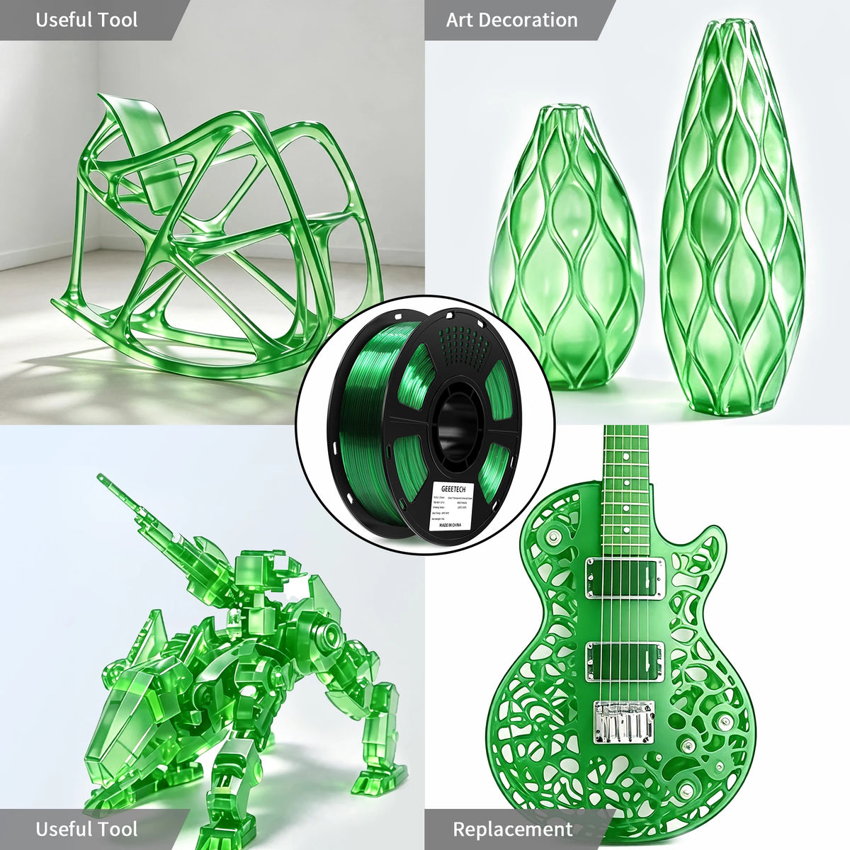GEEETECH PETG Filament Transparent 1.75mm 1kg Multi-Color Strong Tough Light Transmitting Low Warp Clog-Free Vacuum Sealed for F