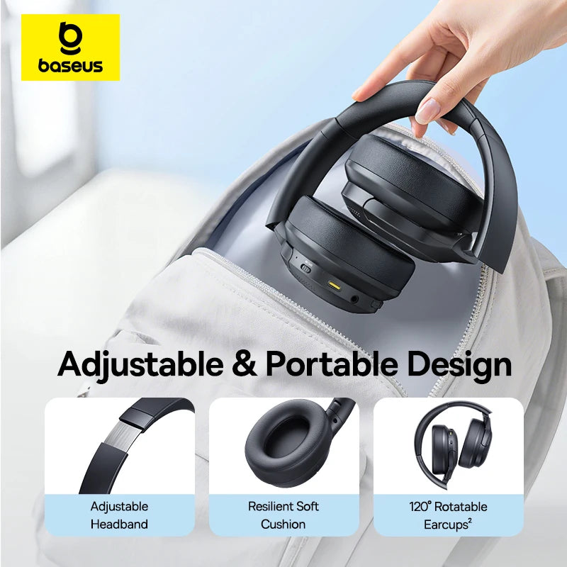 Baseus BH1 Lite Wireless Headphones Bluetooth 6.0 ENC Clear Call Headsets Super Bass Hit Earphones 80H Playtime Over Ear Headset
