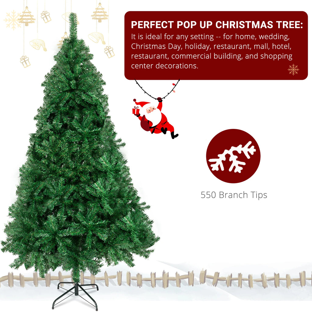 6FT Simulation Christmas Tree, 550 Artificial PVC Christmas Trees with Metal Brackets, Suitable for Home and Office Decoration, Suitable for Indoor and Outdoor Use, Christmas Decoration, Holiday Gifts