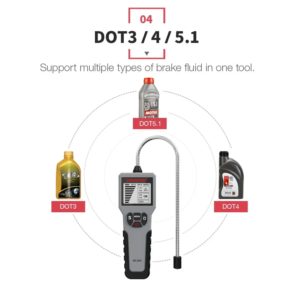 KINGBOLEN BF200 BF100 Auto Brake Fluid Tester 12V Car Brake Oil Tool DOT3 DOT4 DOT5.1 LED Indicator Check Display Auto Oil Tool