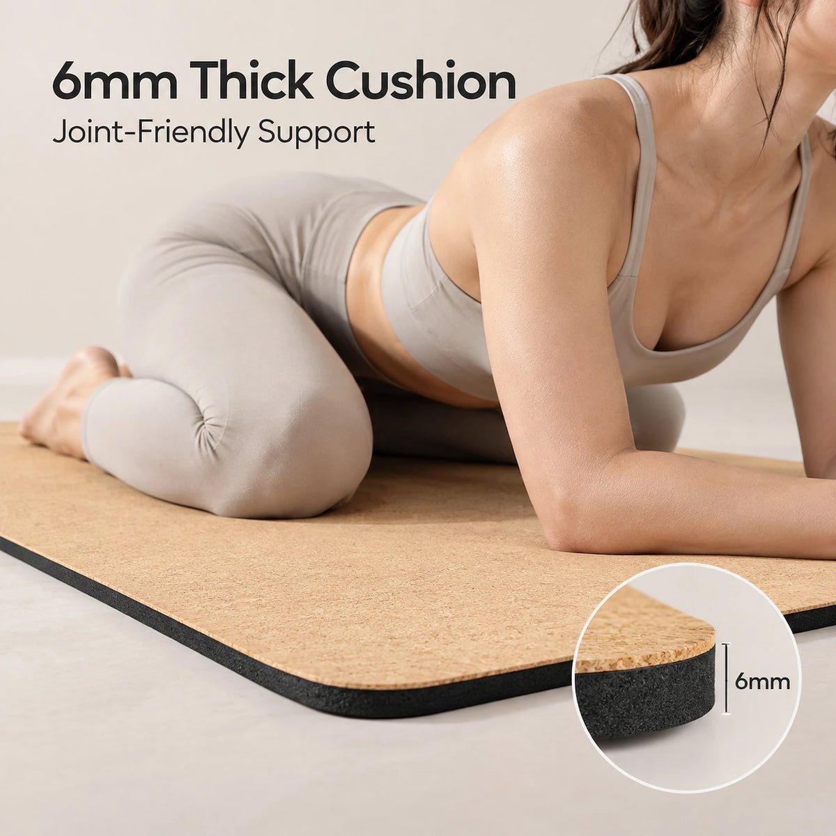 HAPBEAR Cork TPE Yoga Mat, 6mm Thick 183×92CM Non-Slip Sweat-Absorbing Exercise Mat, Home Fitness Pilates Gymnastics Mat with Carry Bag & Free 5Pcs Resistance Bands