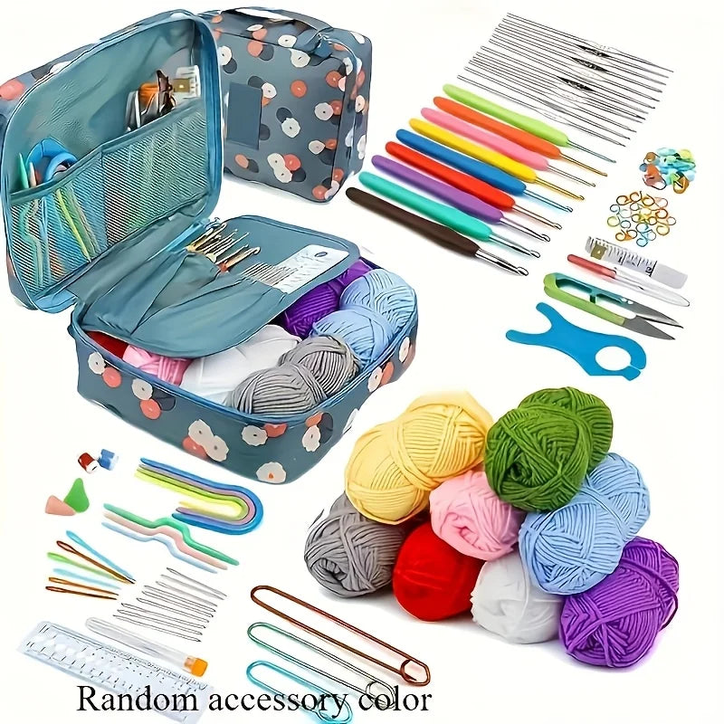 103pcs DIY Crochet Kit - Includes Yarn, Hooks, Knitting Needles, Stitch Markers And Accessories, Beginner's Starter Kit, Multi-Purpose Home Crafting Tools with Portable Storage Bag