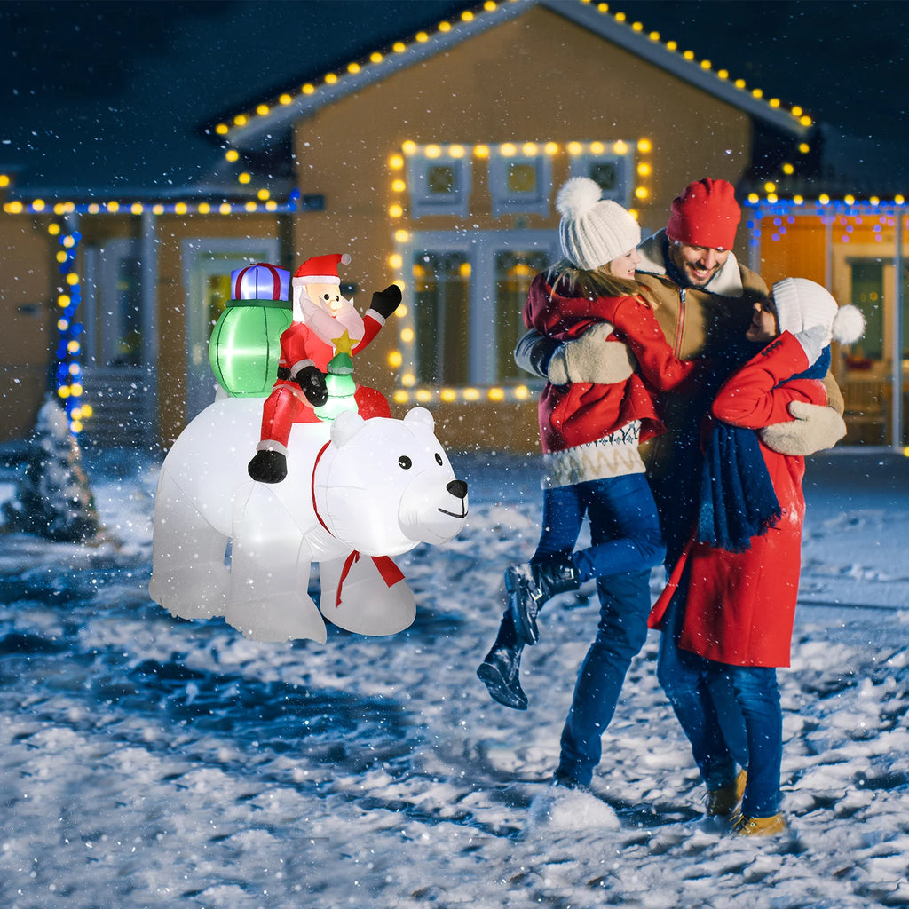 Santa Claus Christmas Decoration, 6ft Light Up Inflatable Santa Rides Polar Bear with 7 LED Lights, Outdoor Garden Christmas Decoration, 180cm