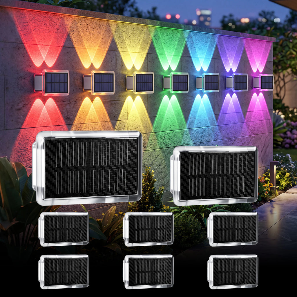 2/4er-Set RGB LED Solar Lights Fence Lights Wall Lights IP65 Waterproof Outdoor Wall Lights Lamp Top And Bottom Lights Always On For 12 Hours