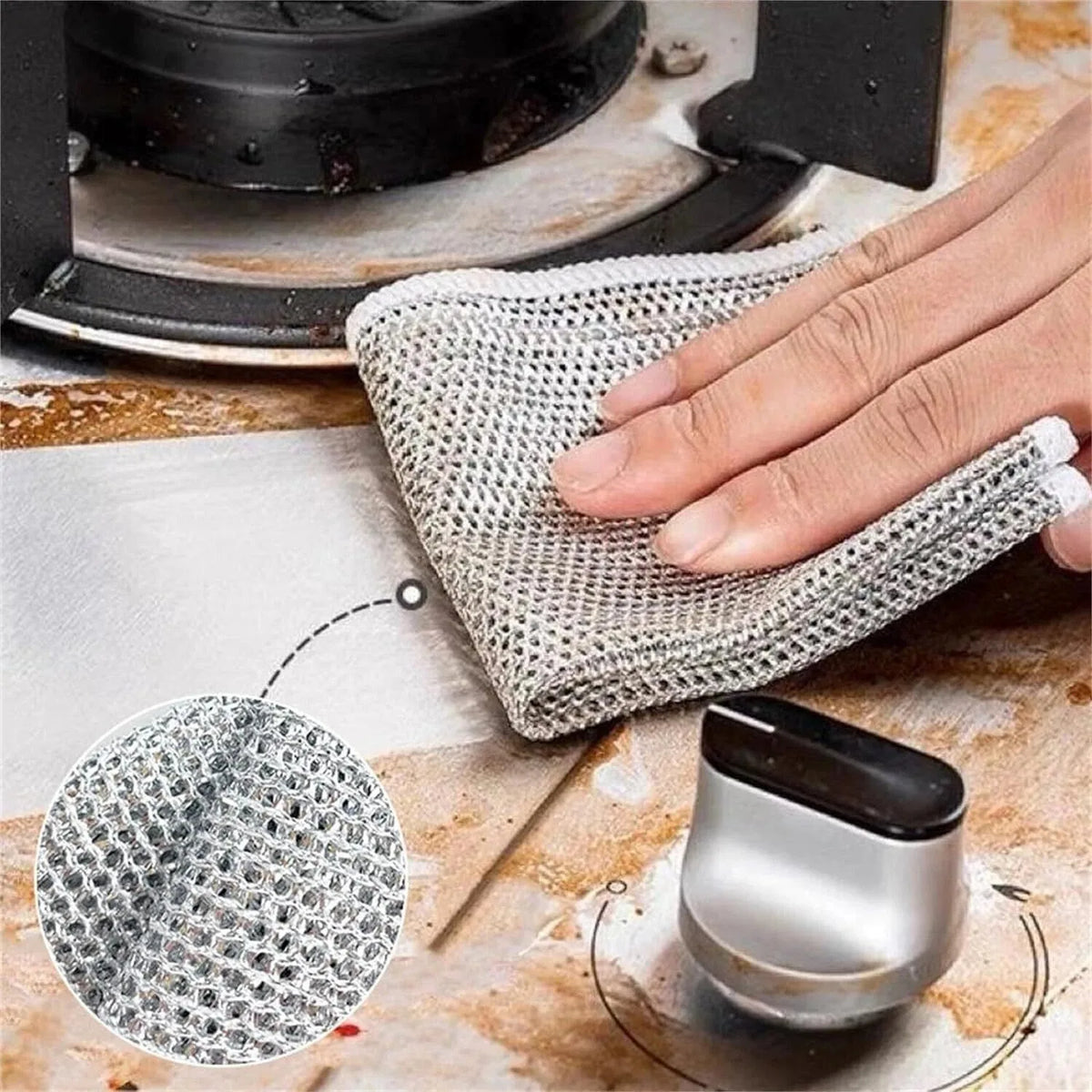 10Pcs Wire Miracle Cleaning Cloth for Kitchen Non-Scratch Metal Wire Dishwashing Rag Double Layer Wet Dry Pot Scrubber Silver