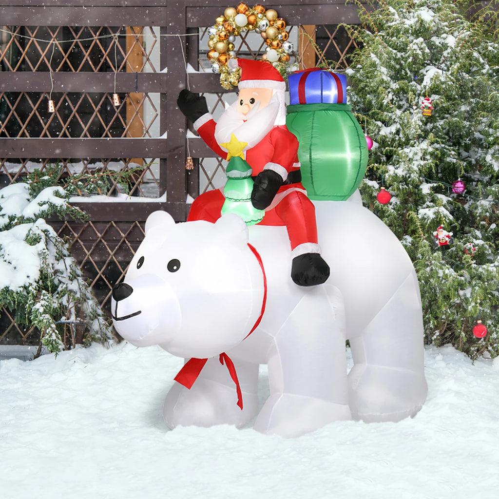 Santa Claus Christmas Decoration, 6ft Light Up Inflatable Santa Rides Polar Bear with 7 LED Lights, Outdoor Garden Christmas Decoration, 180cm