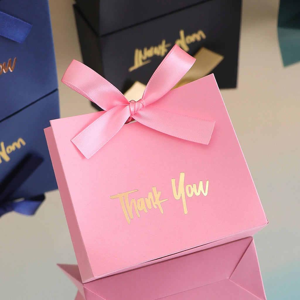 10 Mini Gift Boxes/Gift Bags with Gold Ribbon and Thank You Text Design, Available in Various Colors, Perfect for Wedding Favors, Mother's Day, Father's Day Party Gifts, and Small Gifts, as Well as Birthday, Gender Reveal, Gr
