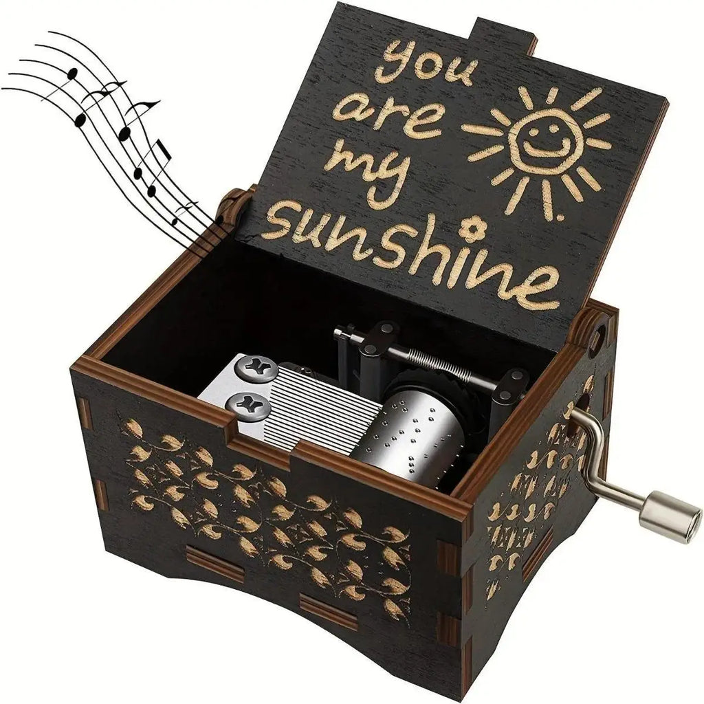 Wooden Hand Crank Music Box You Are My Sunshine DIY Gift for Valentine's Day Birthday Party Surprise for Couple Friends 1PC