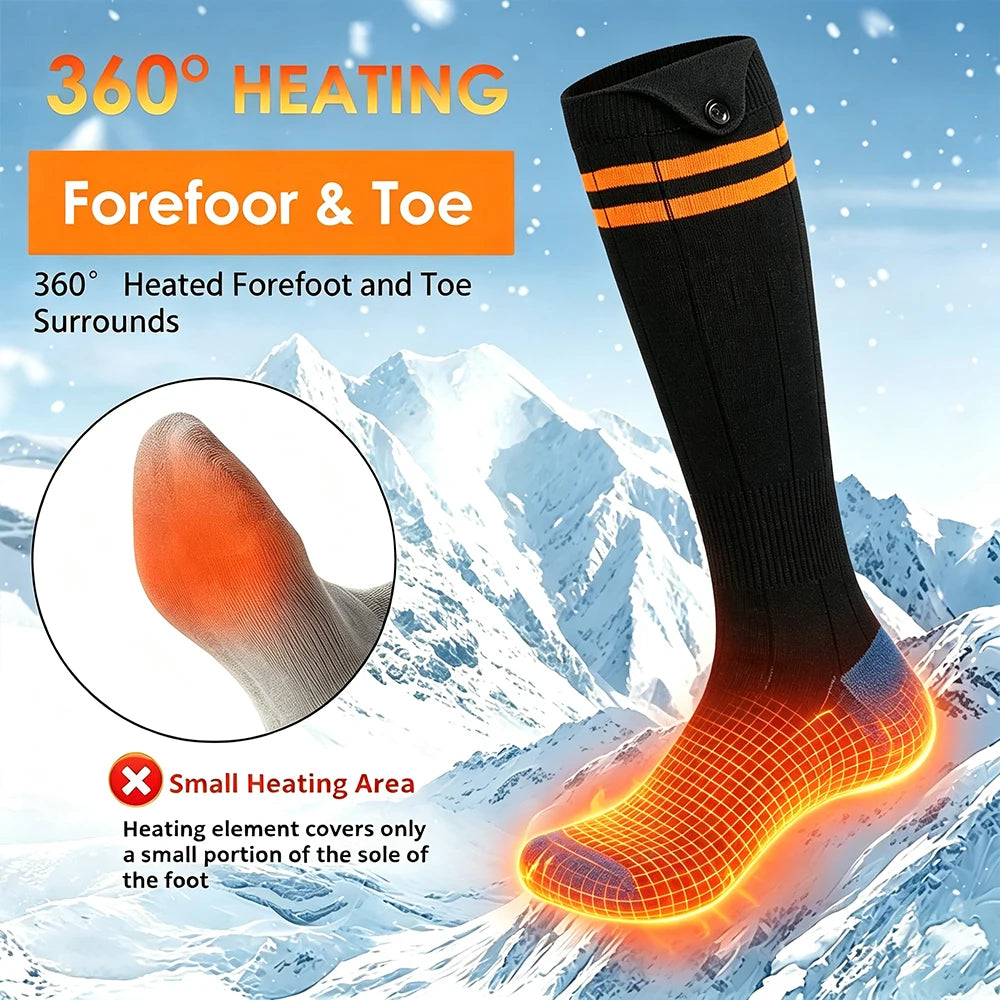 2Pcs Heated Socks, Men Women Winter Rechargeable Outdoor Sport Thermal Heated Foot Warmer, 4 Temperature Breathable 5000mAh, for Ski Hiking Road Trips Camping