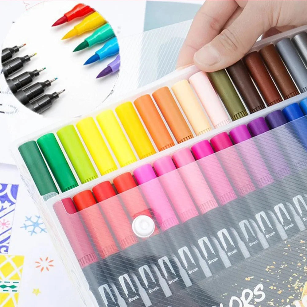 168 Colors Dual Tip Brush Markers Set Black Barrel Watercolour Pens for Adult Colouring Drawing Sketching Calligraphy Art Supplies with Carry Case