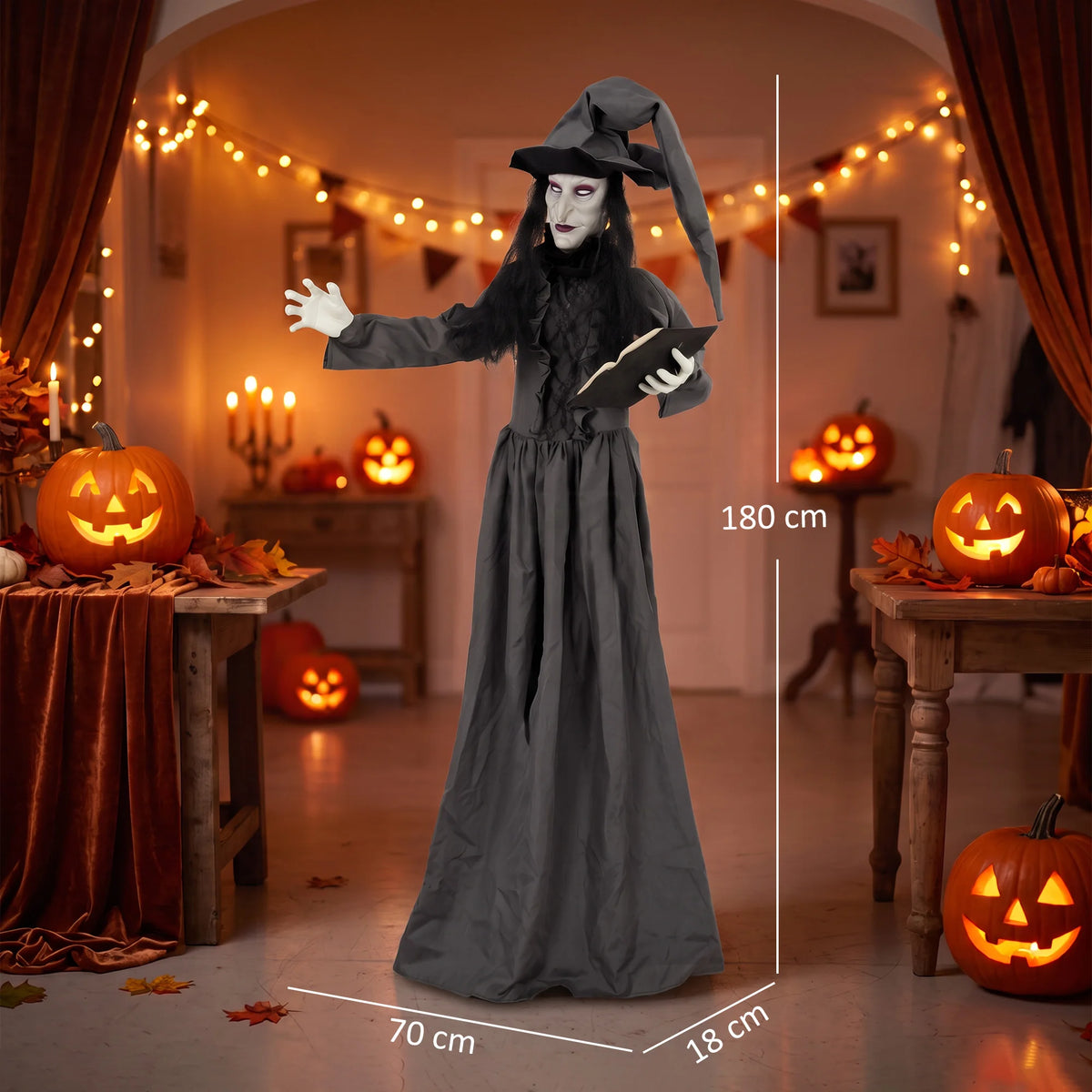 HOMCOM 180cm Life Size Animated Witch Halloween Decoration Outdoor Indoor