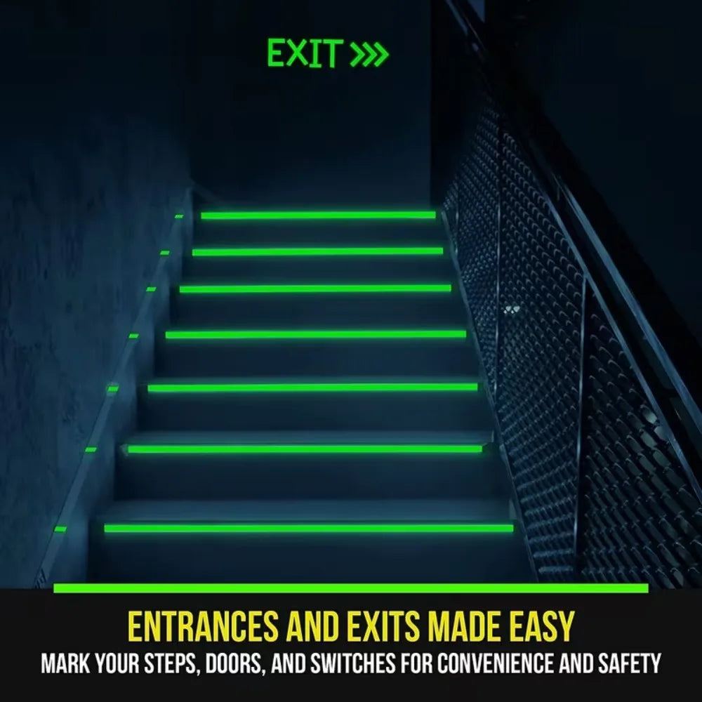 Glow in The Dark Stair Tape Fire Warning Stickers Green Fluorescent Tape Anti Collision Luminous Safety Home Decor Stickers