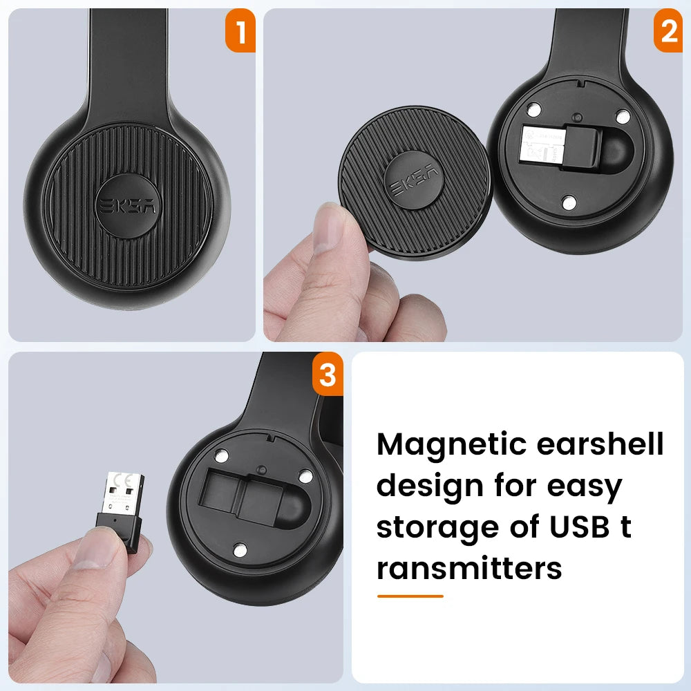 EKSA H16 Bluetooth Headset Wireless Headphones with ENC Noise Cancelling Microphone USB Dongle 35H Talk Time Multipoint Stereo Sound for PC Office Calls