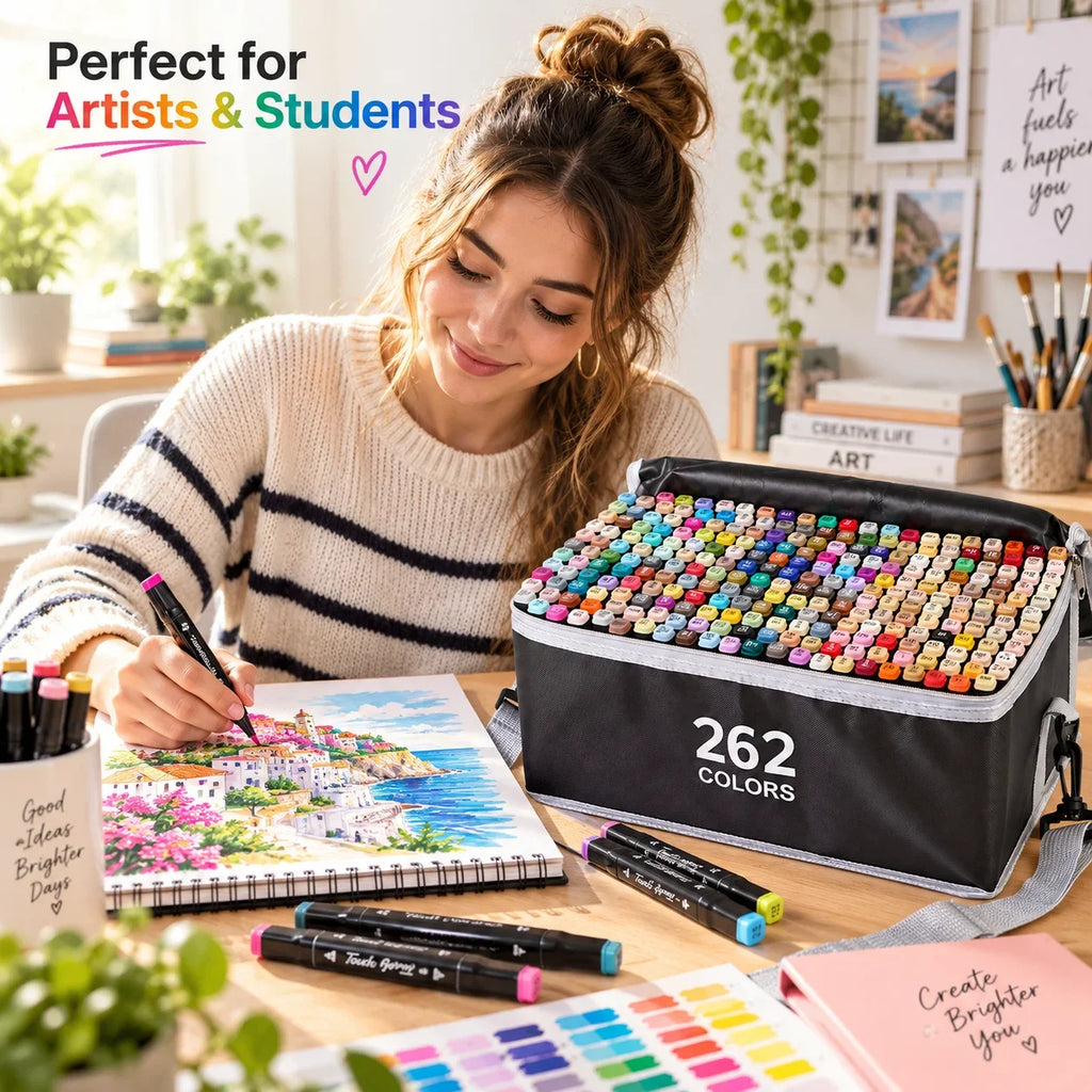 262 Colour Dual Tip Marker Set, Quick Dry Sketching Markers for Painting, Professional Art Markers for Drawing Illustration, Marker Pens for Artists