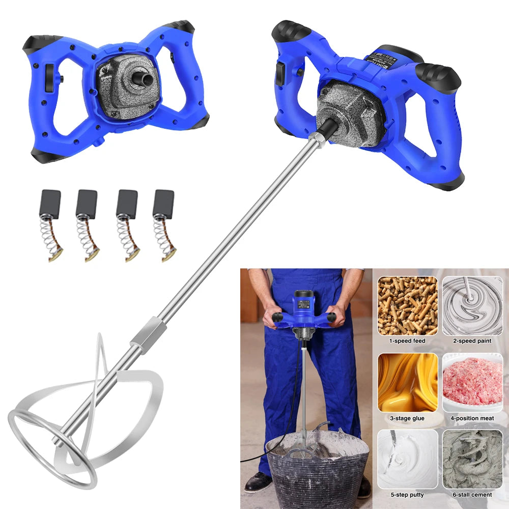 2600W Portable Electric Cement Mixer, 6 Speed Handheld Mixer Stirring Tool for Mixing Grout Paint Mortar Mud Plaster Tool