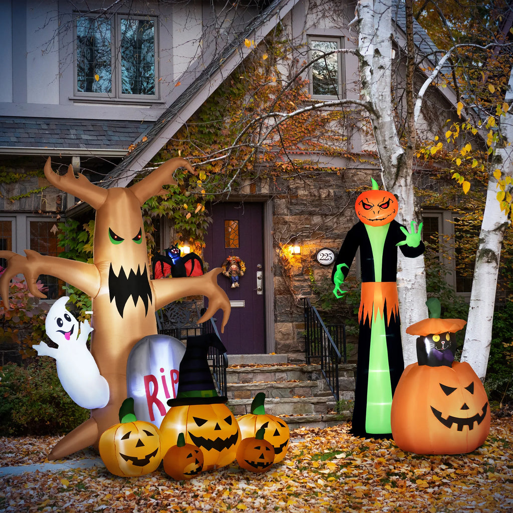 Outsunny 6' Inflatable Halloween Large Pumpkin in Hat w/ Four Small Pumpkin LED