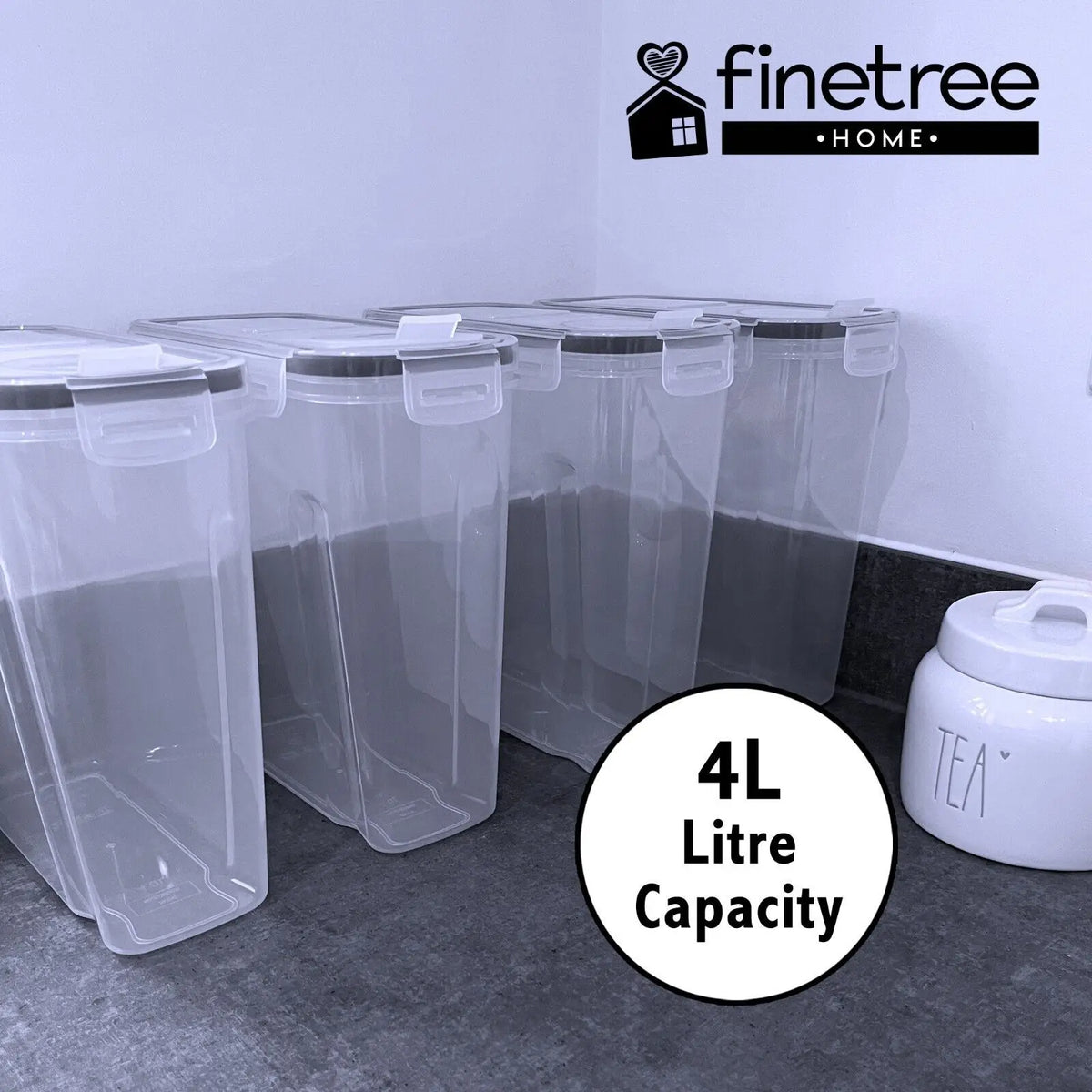 Airtight Food Storage Containers 4 Pack 4L Cereal Pantry Kitchen Canisters