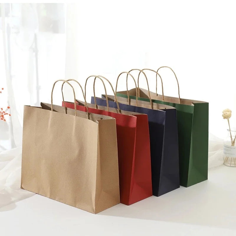 Kraft Paper Bags with Handles Birthday Wedding Christmas Party Decoration Baby Shower New Year Gift Packaging