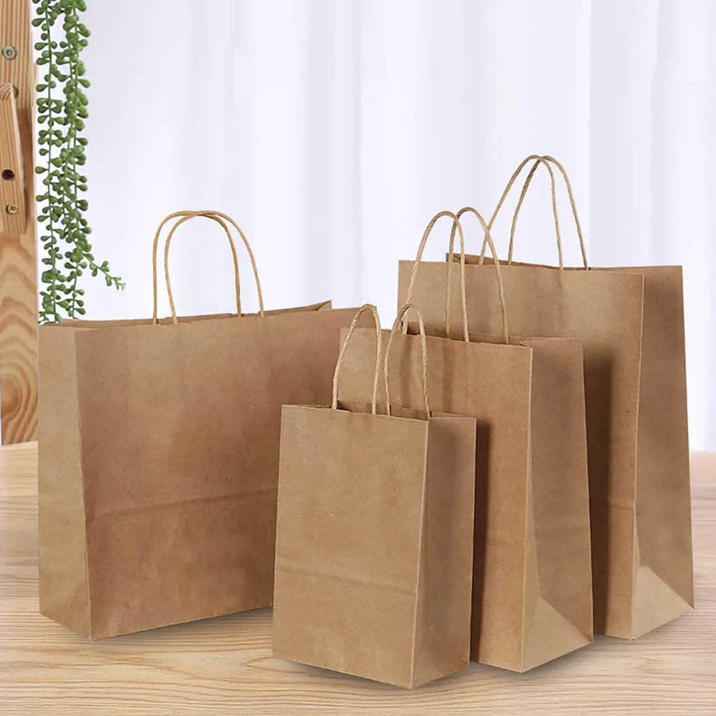 10pcs/lot Kraft Paper Bag with Handles Gift Packing Bags for Store Clothes Wedding Christmas Supplies Handbags Kit