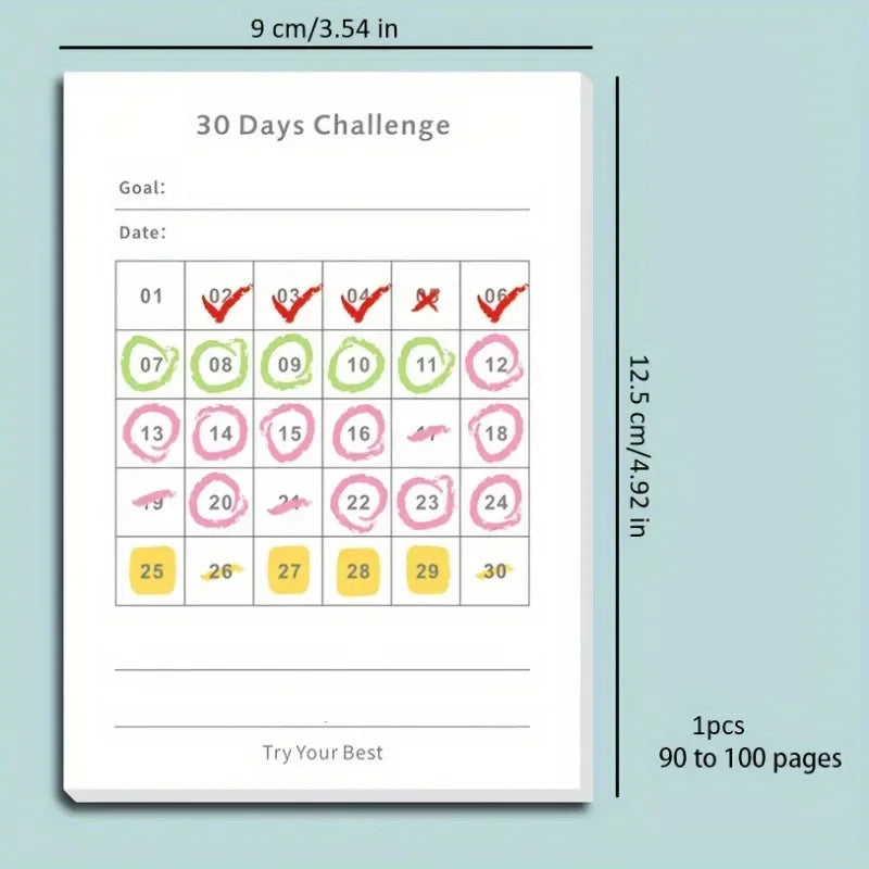30 days challenge with 100 Sticky Notes To Cultivate Self-discipline checklist Notebook for Goal Tracking, and Sticky Notes