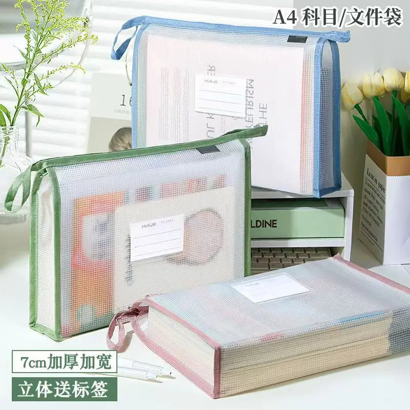 Double Layer A4 EVA File Bag, Waterproof Zipper Pouch for School Office, Large Capacity Document Organizer, Homework Storage