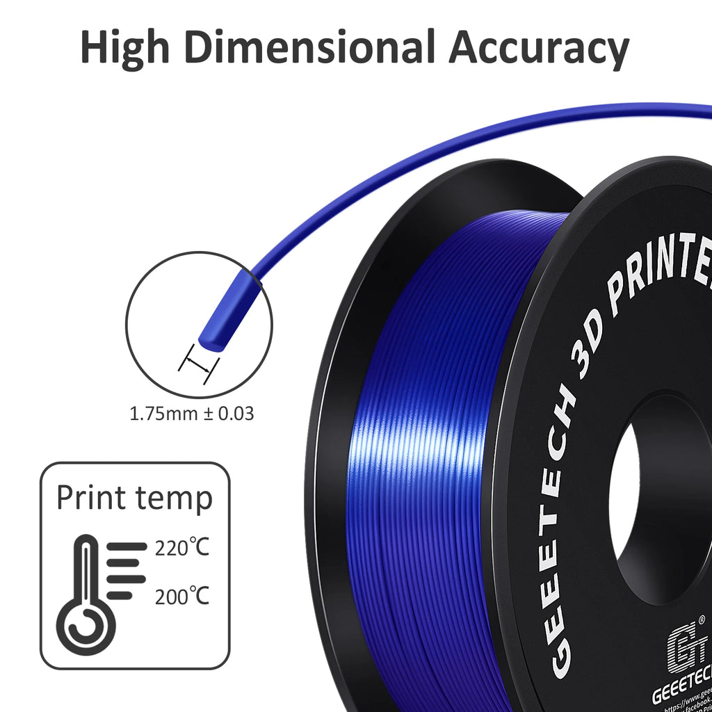 GEEETECH 5Kg 3D Silk PLA Filament 1.75mm Spool Wire For 3D Printer Material Silk Smooth Finish, Good Color Reproduction