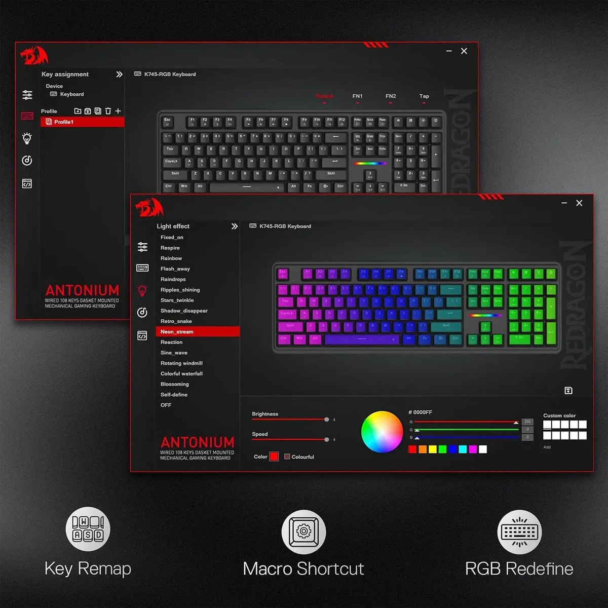 Redragon K745 Wired Gasket RGB 108 Keys Mechanical Gaming Extra 4 Hotkeys Upgraded Hot-swappable Socket Keyboard
