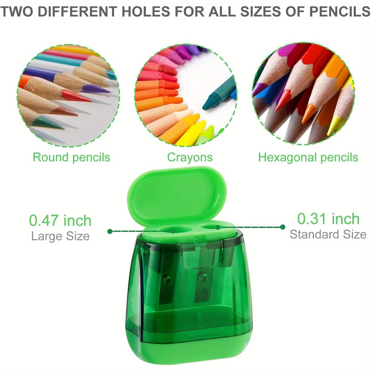 12Pcs Dual Hole Pencil Sharpeners with Lid Container, Portable Manual Pencil Sharpener for Regular & Colored Pencils, Assorted Colors