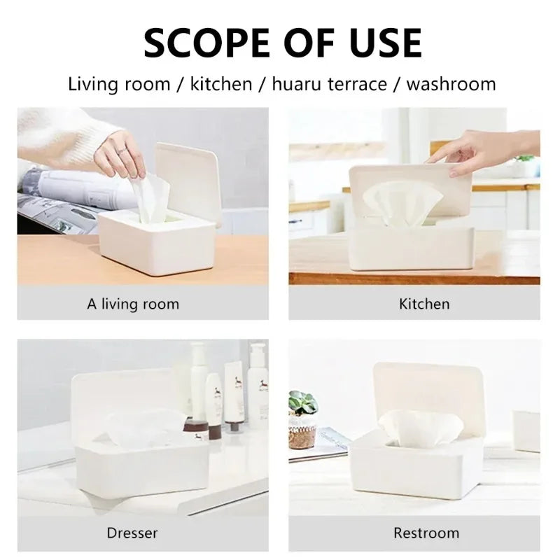 Dustproof Wet Tissue Box with Lid Baby Nappy Wet Tissue Storage Holder Dispenser for Home Car Office Paper Tissue Organizer