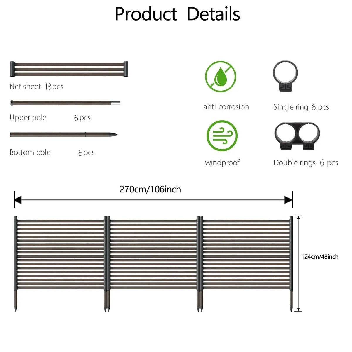 No-Dig Ground Stake Garden Privacy Fence Rustproof Metal Aluminum Slats Windproof Airflow Design Flexible Multi-Purpose for Dog Barrier Pool Patio Divider Backyard Terrace