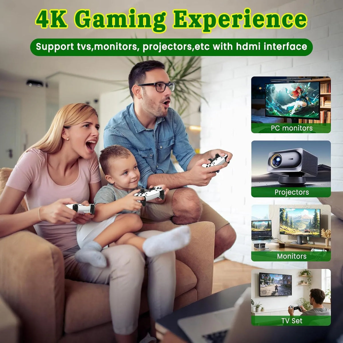 64GB, Wireless 4K Built-in Games HDMI TV Game Stick Console X2 Wireless Gamepad