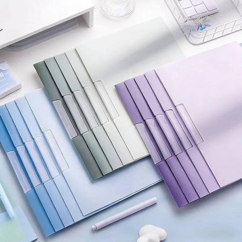 5Pcs Gradient Color Folder Rotating Side Opening Buckle for Test Paper Document Storage Office School Student Organizer