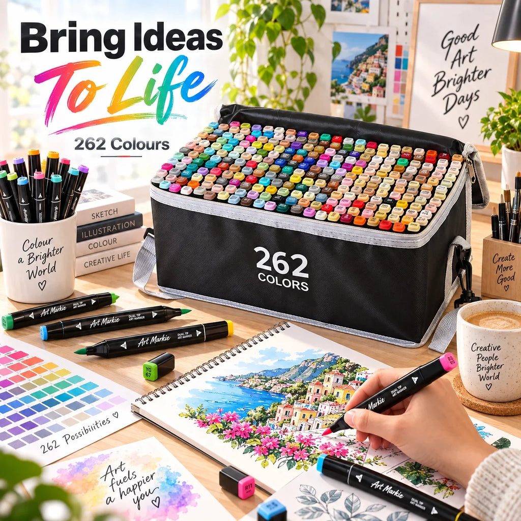 262 Colour Dual Tip Marker Set, Quick Dry Sketching Markers for Painting, Professional Art Markers for Drawing Illustration, Marker Pens for Artists