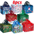 8 Pack Large Christmas Gift Bags – Non-Woven Reusable Shopping Tote, 32.5x24.9x17cm, with Handles, for Holiday Party, New Year, Gift Giving, Shopping – Durable, Foldable, Festive Patterns
