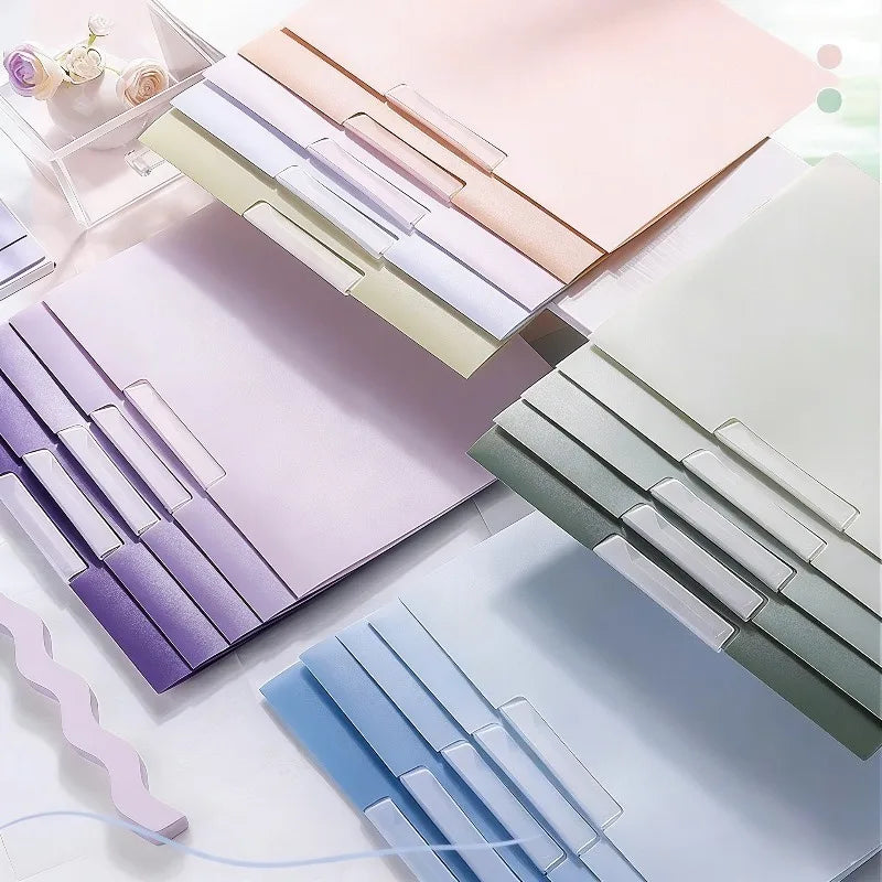 5Pcs Gradient Color Folder Rotating Side Opening Buckle for Test Paper Document Storage Office School Student Organizer