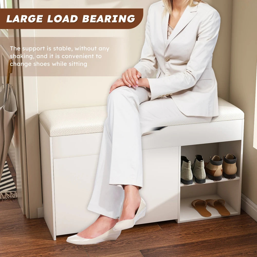 HOMEMAX Entryway Storage Bench Stool, Lift‑Top Compartment & Rotating Shoe Rack, Soft Cushion, Waterproof Scratch‑Resistant MDF, Max 400lbs Hall Bench for Home Hallway