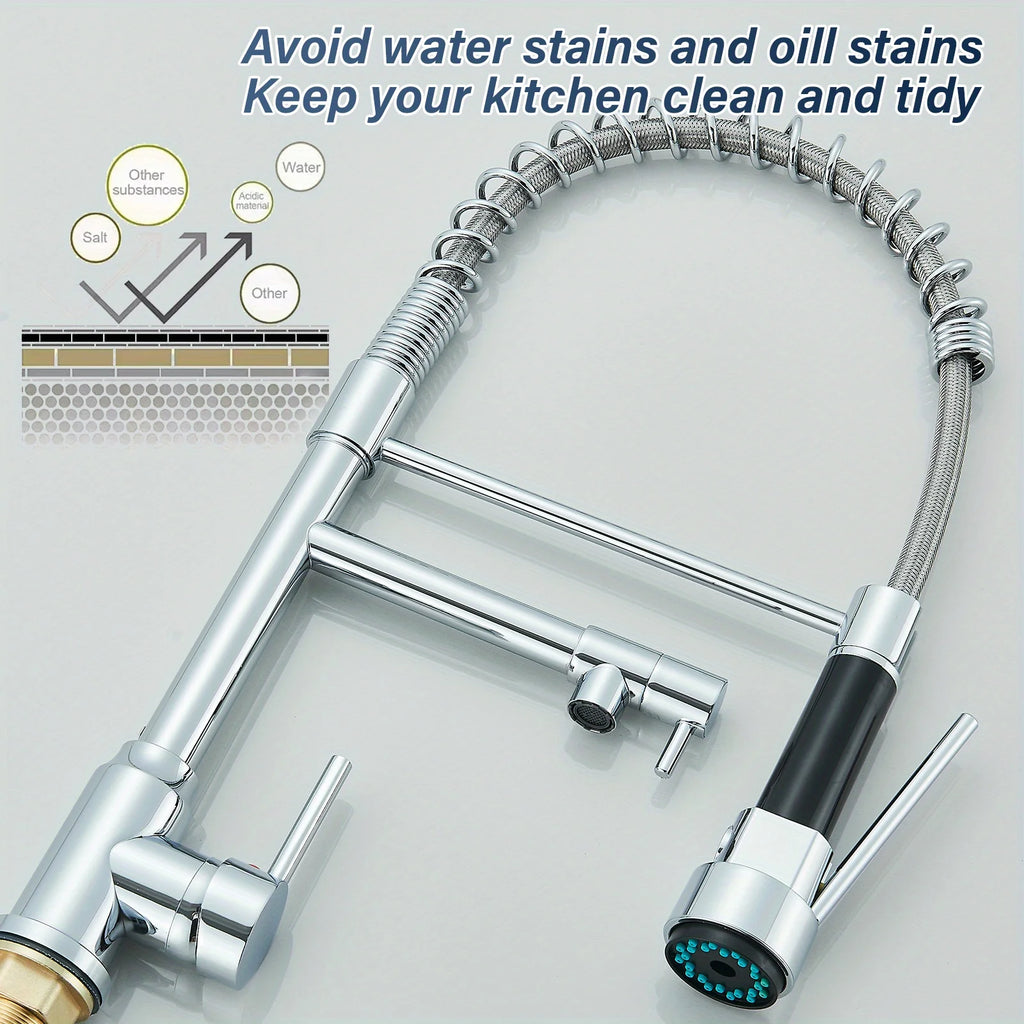 Premium Silver Kitchen Tap – Worktop-mounted Mixer Tap with 360-degree Rotating Spout – Hot and Cold Water Tap for Kitchen Sinks