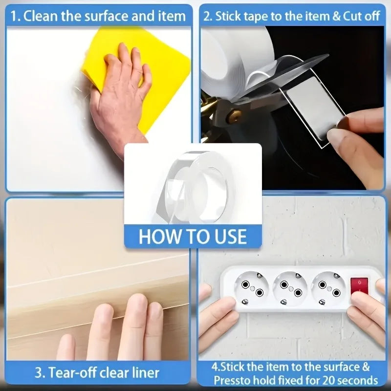 Heavy Duty Dual Sided Nano Tape Super Strong and Reusable for Wall Decor Crafts and All Surfaces Multi Purpose Adhesive
