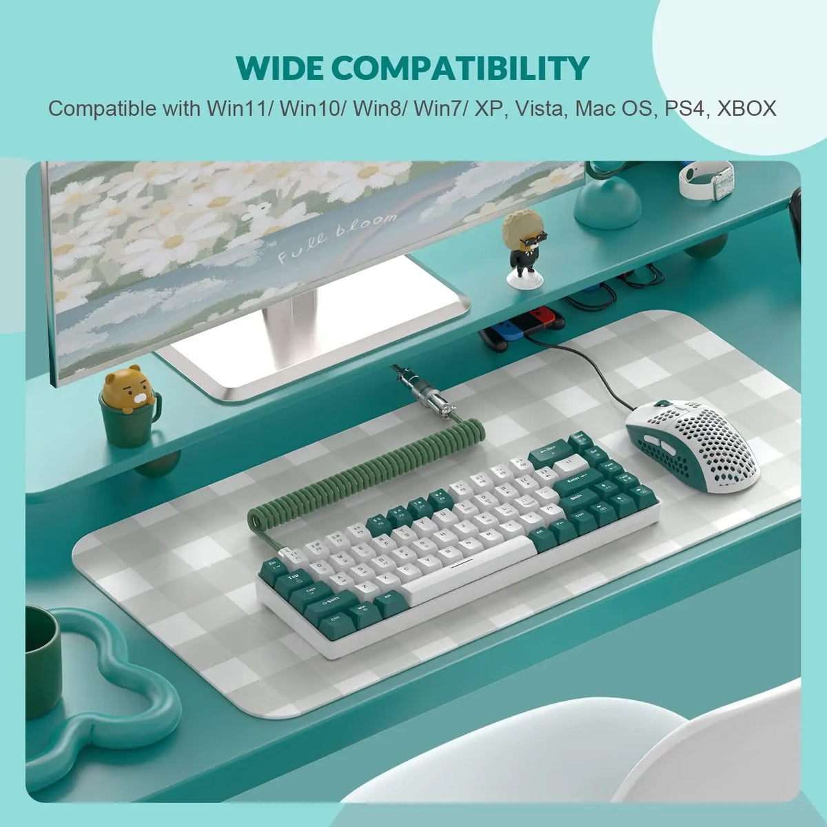 YINDIAO T8 60% RGB Gaming Keyboard and Mouse Combos+Coiled USB C Cable,Wired Mechanical Keyboard,68 Keys TKL Compact Mini Layout,Honeycomb RGB Gaming Mouse,Up to 6400DPI,for PC MAC PS5 Xbox,Green