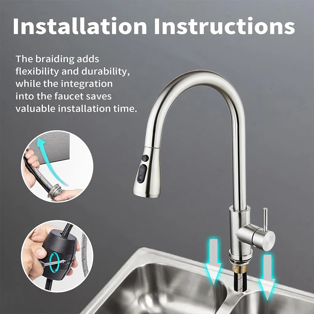 360° Kitchen Sink Mixer Taps Pull Out Spout Spray Single Lever Modern Mono Tap