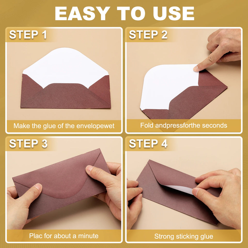 50Pcs Mini Envelopes V Flap Small Business Card Envelopes with Gold Ink Pen for Greeting Cards Wedding Invitations Party Gifts