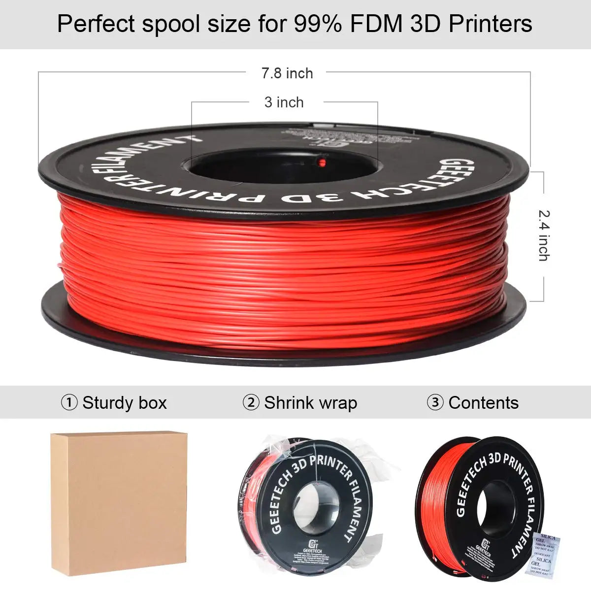 Geeetech Pure PLA Filament 1.75mm, 1KG (2.2LBS), Tangle-Free 3D Printer Filament, ±0.03mm High Precision, Vacuum Sealed, Eco-Fri