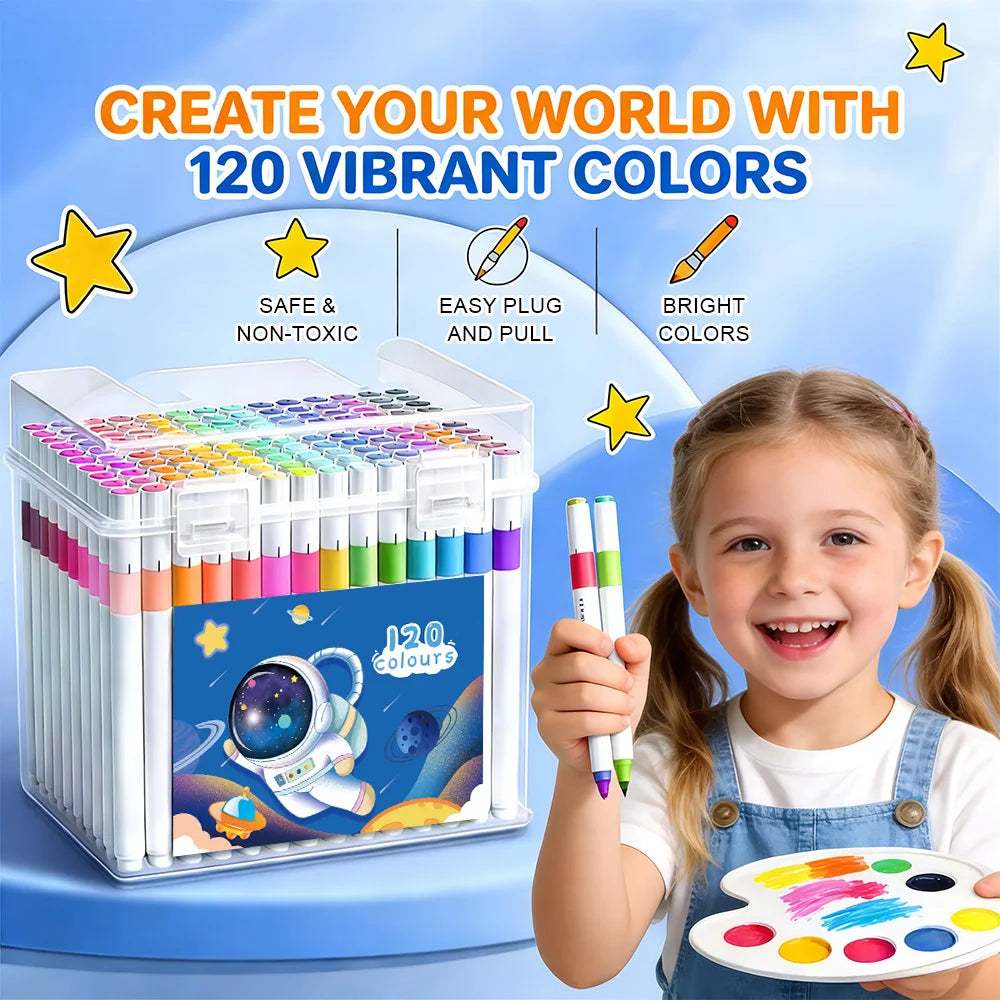 120 Colors Acrylic Paint Pens Markers Set Soft Tip Pen for Kids Washable Quick Dry Waterproof Non Stain Stone Ceramic Glass Fabric Painting Art Crafts Gift