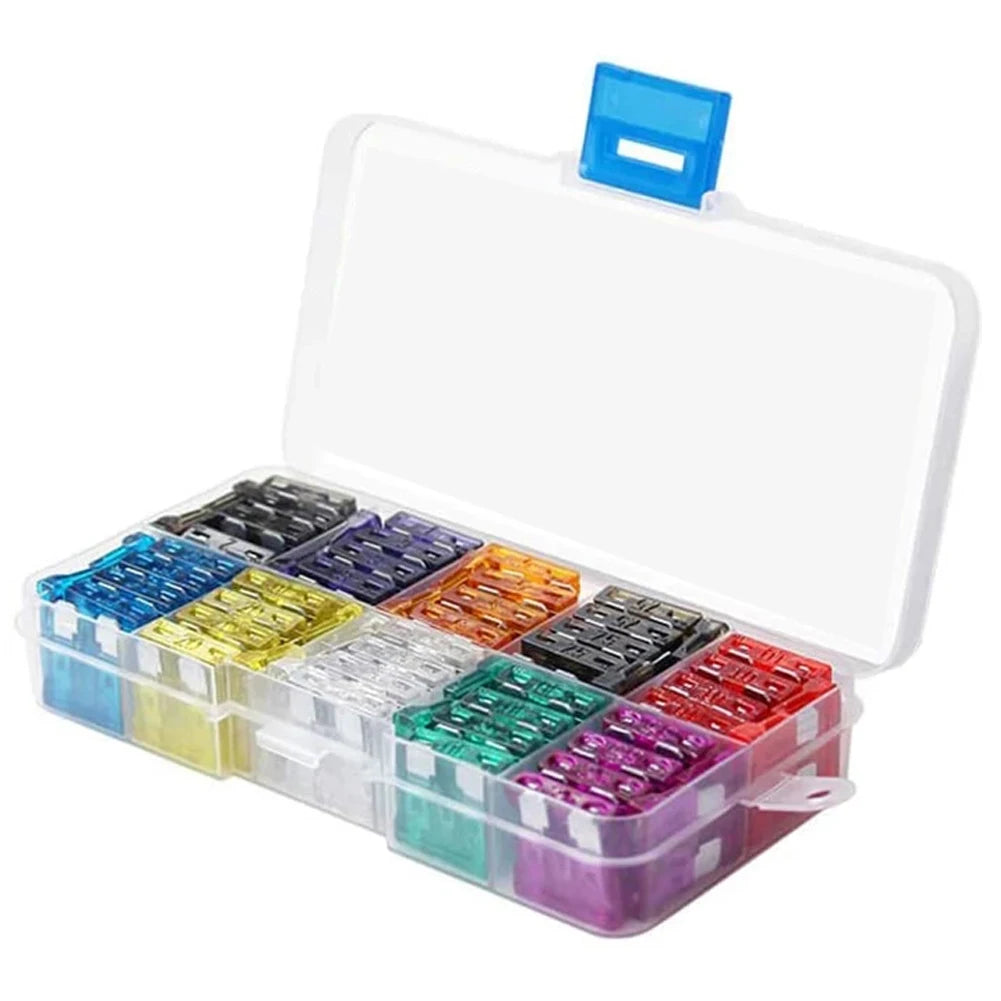 100Pcs Car Fuse Assortment 2A 3A 5A 7.5A 10A 10 Types Blade Type Fuse Assorted Kit 15A 20A 25A 30A 35A with Box