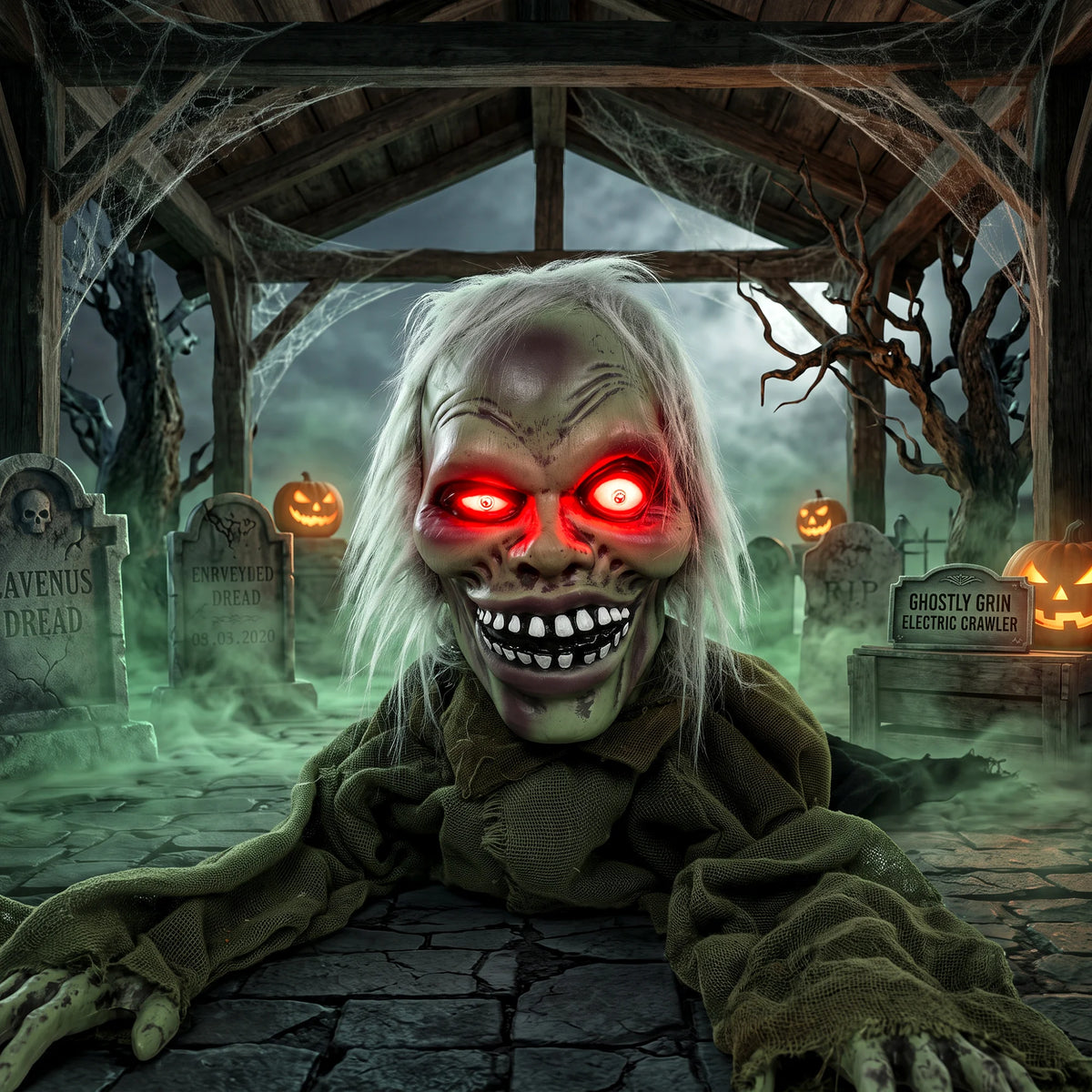 HOMCOM Animatronic Crawling Zombie with Light-Up Eyes and Creepy Sound